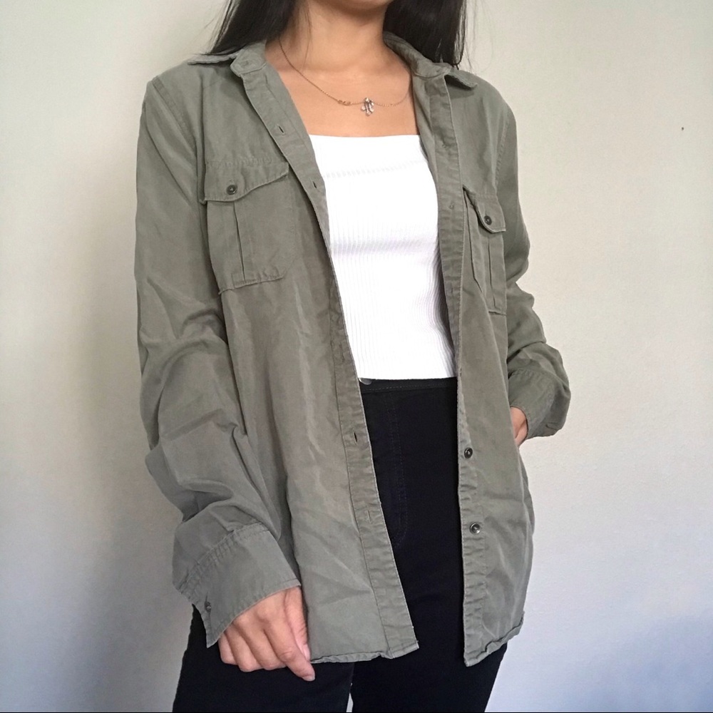 Olive green button up